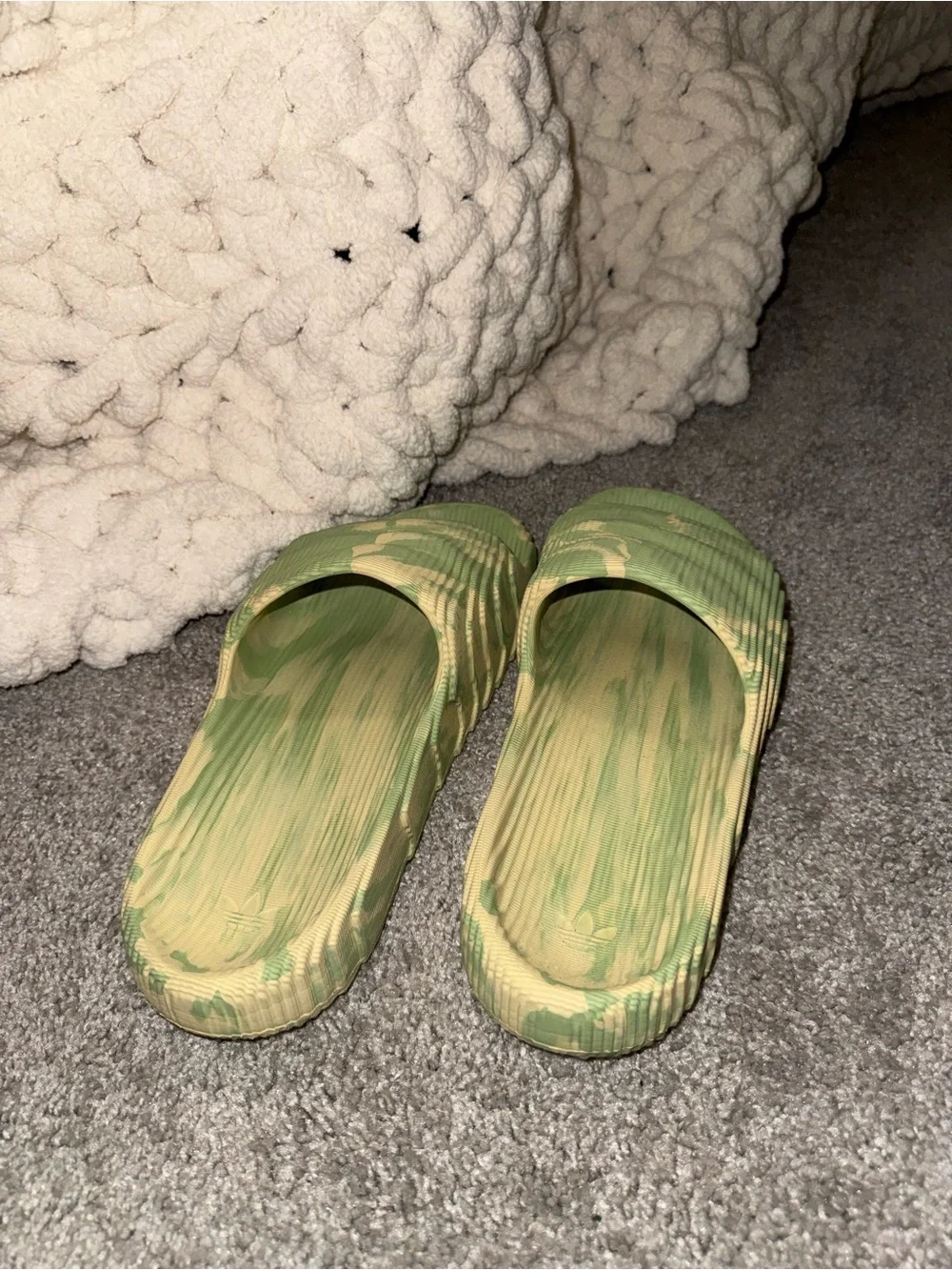 adidas Green Marbled Slide Sandals - Men's Casual Slip-Ons